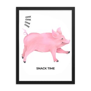 A playful pink pig with text saying "Snack Time".