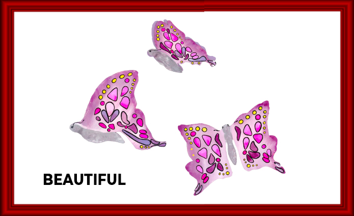 Three pink butterflies with heart patterns on a white background.