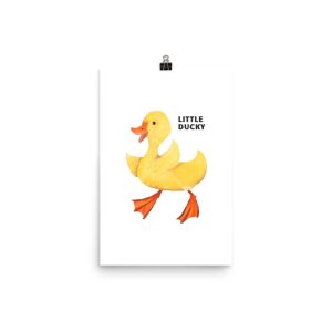 Illustration of a cheerful yellow duck with the words 'Little Duck'.