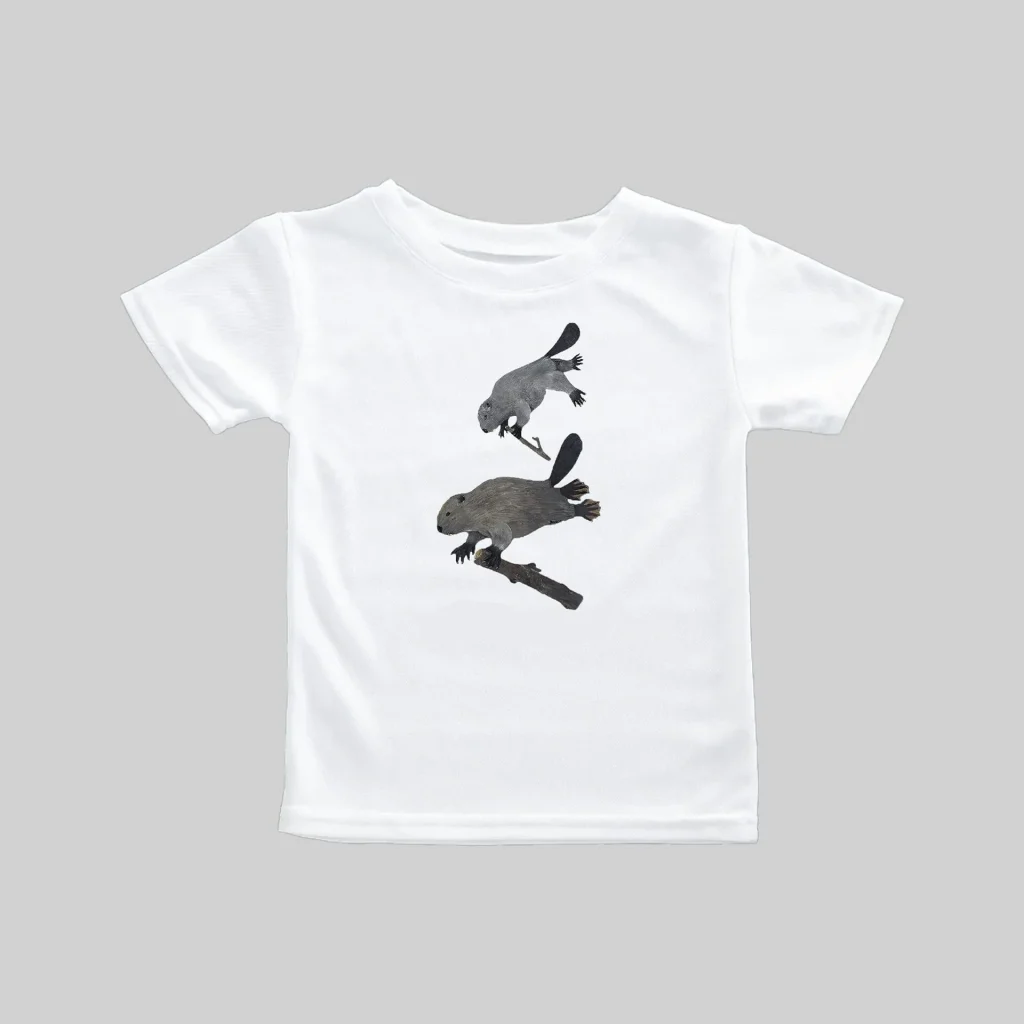 White t-shirt with black silhouette skateboarder design.