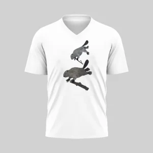 White V-neck T-shirt with a black skateboarder silhouette design.