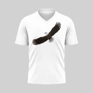 White V-neck T-shirt with a soaring eagle graphic on the front.